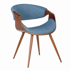 Curved Back Fabric Dining Chair with Round Tapered Legs, Brown and Blue