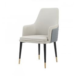 Wooden Dining Chair with Diamond Pattern Stitching, White and Gray