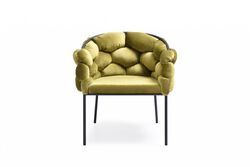 Fabric Upholstered Dining Chair with Honeycomb Design Backrest, Green - BM219303