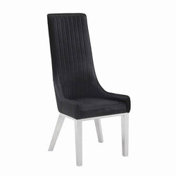 Leatherette Dining Chair with Vertically Stitched Backrest, Set of 2, Black