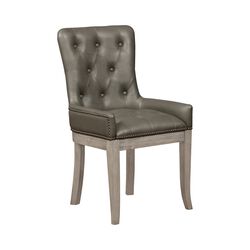 Button Tufted Leatherette Dining Chair with Low Profile Arms, Set of 2,Gray