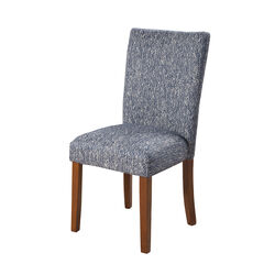 Textured Fabric Upholstered Parson Dining Chair with Wooden Legs, Blue and Brown, Set of Two