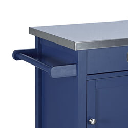 Contemporary Kitchen Cart with Stainless Steel Top and Casters, Blue