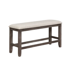 Counter Height Bench with Fabric Upholstered Seat, Brown and Beige