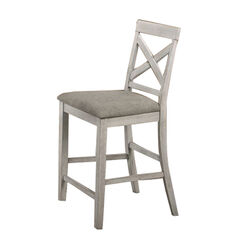 Wooden Counter Chair with X Shaped Backrest with Padded Seat,White and Gray