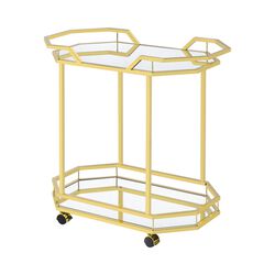 2 Tier Geometric Metal Serving Cart with Mirror Shelves, Gold