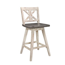 Swivel Counter Height Chair with X Shaped Back, Set of 2, Antique White