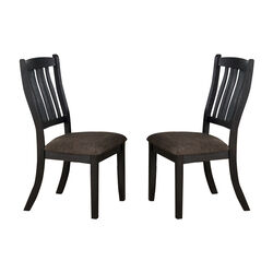 Fabric Upholstered Slat Back Dining Chair, Set of 2, Brown