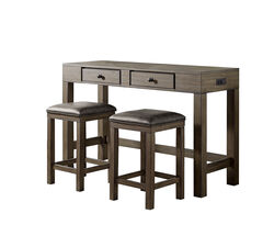 Wooden Counter Height Dining Table with 2 Padded Stools, Set of 3, Brown & Gray