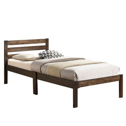 Simply Design Twin Bed With Wooden Slatted Headboard, Brown