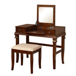 Wooden Vanity Set with Flip Top Mirror and 2 Drawers, Brown and Beige