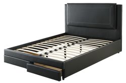 Pine Wood/ Bonded Leather Queen Size Bed In Black