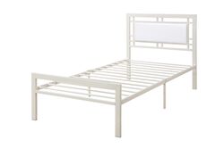 Metal Frame Full Bed With Leather Upholstered Headboard, White