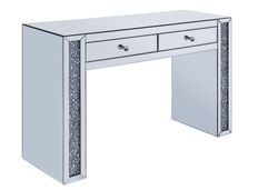 Mirrored Vanity Desk with Encrusted Diamond Inlay and Panel Support, Silver