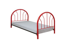 Metal Twin Headboard and Footboard with Curved Spindles, Red