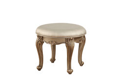 Wooden Vanity Stool with Round Leatherette Padded Seat and Queen Anne Legs, Gold