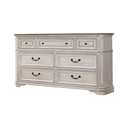 Transitional Wooden Dresser with 7 Drawers and Bracket Legs, White