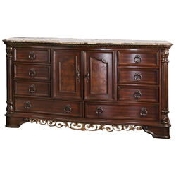 8 Drawer Wooden Dresser with 2 Door Cabinet and Marble Top, Brown
