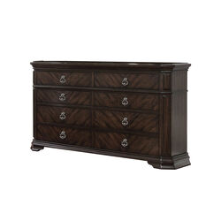 Traditional 8 Drawer Wooden Dresser with Bracket Legs Support, Brown