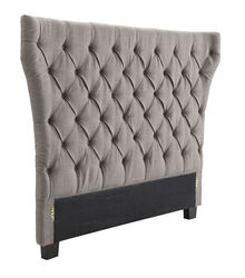 Linen Upholstered Queen Size Button Tufted Headboard, Gray and Black
