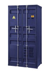Metal Base Double Door Storage Wardrobe with Slated Pattern, Blue