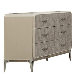 Wooden 6 Drawer Dresser with Belt Handles and Tapered Legs, Beige