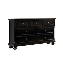 Transitional Wooden Dresser with 7 Drawers and Bun Feet, Black