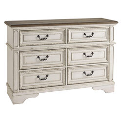 Wooden Dresser with 6 Storage Drawers and Bracket Feet, Antique White