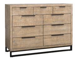Wooden 9 Drawer Dresser with Bar Handles and Metal Sled Base, Taupe Brown