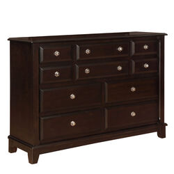 10 Drawers Wooden Frame Dresser with Hexagonal Pulls, Cherry Brown