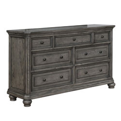 Grained Wooden Frame Dresser with 7 Drawers and Bun Feet, Gray