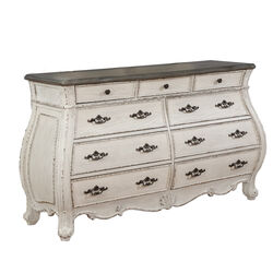 9 Drawers Wooden Frame Dresser with Curved Bottom, White and Brown