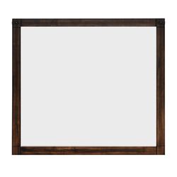 Rectangular Wooden Dresser Top Mirror with Metal Brackets, Brown and Silver - BM215184