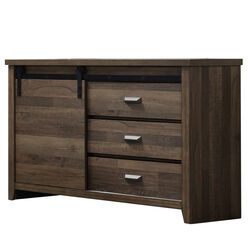 Wooden Dresser with Sliding Barn Door and Drawers, Brown