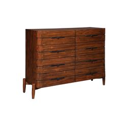 8 Drawer Wooden Dresser with Metal Pulls and Round Tapered Legs, Brown