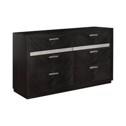 2 Drawers Chevron Planked Dresser with Crystal Accents, Dark Gray