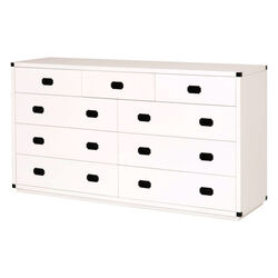 9 Drawers Wooden Media Dresser with Flip Down Storage, White and Black