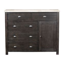 5 Drawer Plank Style Transitional Wooden Dresser with Marble Top, Brown