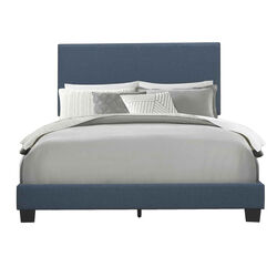 Platform Style Fabric Upholstered Queen Bed with Tapered Feet, Blue