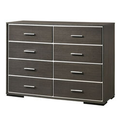8 Drawer Wooden Dresser with Mirror Trim Accents, Gray