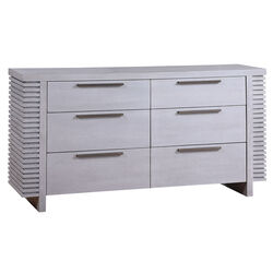 6 Drawer Wooden Dresser with Oversized Metal Bar Pull, Antique White
