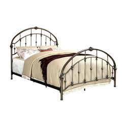 Metal Full Bed With Round Headboard And Footboard, Brushed Bronze Gray
