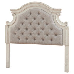 Scalloped Fabric Upholstered Full Size Panel Headboard, Gray and Cream