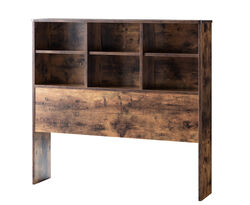 Wooden Full Bookcase Headboard with 6 Open Compartments, Distressed Brown