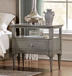 Wooden Night Stand With One Drawer And Shelf In Gray