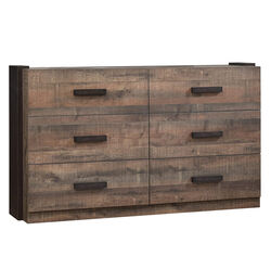 Transitional 6 Drawer Wooden Dresser with Rustic Finish, Brown