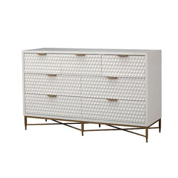 Honeycomb Design 7 Drawer Dresser with Metal Legs, White