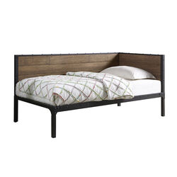 Industrial Metal Twin Size Daybed with Wooden Side Panels, Brown and Black