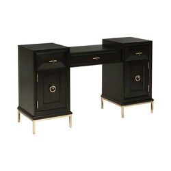 3 Drawers and 2 Doors Cabinet Vanity Desk with Ring Pulls, Dark Brown