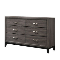 Transitional Style Dresser with 6 Drawers and Metal Pulls, Gray and Black